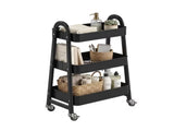 Utility Cart, Metal, 3Tier, Lockable Caster Wheels , 360&deg Rolling, Black 84442126