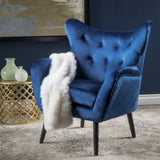 Seigfried Mid-Century Velvet Arm Chair, Navy Blue / Black, 28.5D x 34.25W x 39.75H in 56589.00NVLTNBLU