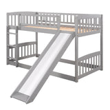 ZUN Bunk Bed with Slide,Twin Over Twin Low Bunk Bed with Fence and Ladder for Toddler Kids Teens Grey 39928459