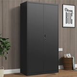 ZUN Metal Armoire Wardrobe Cabinets,70" Black Locker Steel Wardrobe Bedroom Storage Cabinet with Doors W1247P221093