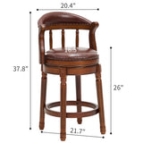 Seat height 26.5'' Cow top Leather Wooden Bar Stools, 360 Degree Swivel Bar Height Chair with Backs 41697964