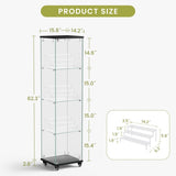 4 Tier Glass Display, Single Door Glass with Lock and Wheels, Floor Standing Storage W1668P241902