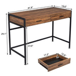 ZUN 106*50*75cm Retro Wood Table Top Black Steel Frame Particle Board Two Drawers Computer Desk Can Be 49804738