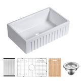 30 Inch Fireclay Farmhouse Sink-30"x 20"White Workstation Reversible Ceramic Farm Apron Front W1386P317493
