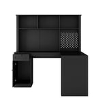 ZUN L Shaped Desk with Charger,Computer Desk with Drawers,Bookshelf & Hutchwith LED Light,Modern Corner 66670798