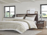 3 Piece Cotton Comforter Set with Chenille Tufting Taupe Full/Queen B035128803
