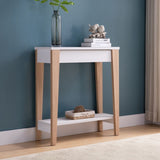 Modern Two Toned Console with Two Shelves - White and Tan B107131402