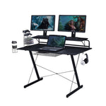 ZUN Carbon Computer Gaming Desk with Shelving, Black 56114350