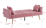 ZUN Velvet Futon Sofa Bed with Metal Legs & 2 Pillows W2272P143365