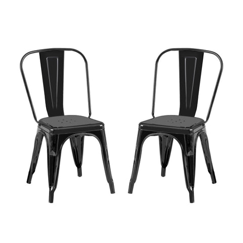 ZUN 2pc Modern High Gloss Black Metal Dining Room Kitchen Bar Chairs Contemporary Aesthetic 18-inch Seat B011P238550