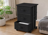 3 Drawers Rolling Fabric Dresser Mobile Nightstand Storage Cabinet with Wheels, Black 09281130