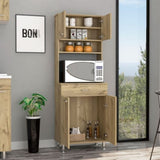 ZUN Pantry Cabinet 67" H, Four Doors, One Drawer, Three Internal Shelves, 2 External Storage Shelves, B097133017