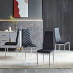 ZUN Black modern simple style dining chair leather chrome metal pipe diamond grid pattern restaurant W29964240