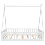 Full Tent-shaped Floor Bed, with Guardrails, Slats, Door ,White W504119507