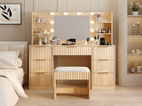 Oak-colored particleboard with a 7-drawer, 4-shelf dressing table set with 10 three-tone light 10253739