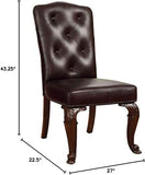 Traditional Formal Set of 2 Side Chairs Brown Cherry Solid wood Chair Padded Leatherette Tufted B01178729