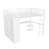 Queen Size Loft Bed Frame with Built-in Wardrobe, Metal Loft Bed with Desk and Storage Shelves, 31510128