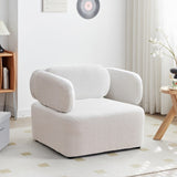 ZUN Mid Century Accent Chair with Thickened Cushions Teddy Velvet Reading Armchair with Pillow 33815376