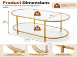 2-Tier Oval Coffee Table, 37.8" x 19.7" x 18.1", Tempered Glass Tabletop & 13436902