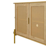 TREXM 2-Door Elegant Curved Dining Cabinet with Gold Trim and Woven Rattan Doors for Dining Room N715P172740E
