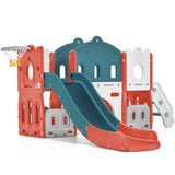 ZUN Kids Slide Playset Structure, Freestanding Castle Climber with Slide and Basketball Hoop, Toy 70102399