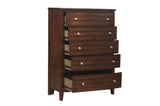 ZUN Dark Cherry Finish 1pc Chest of 5x Drawers Satin Nickel Tone Knobs Transitional Style Bedroom B01162464