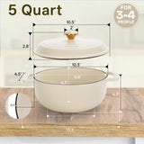 Cast iron 5QT cooking pot - ceramic white - comes with two silicone gloves - Enamel pot 06079080