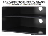 Black Embossed Particle Board TV Stand, Oval Tabletop 1473558cm, Entertainment Center with Slatted 39060699