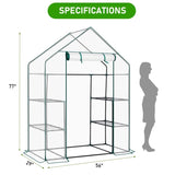 Mini Walk-in Greenhouse with PE Cover, 4-Shelf Indoor Outdoor Plant Gardening Green House for Garden 57670893