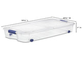 (2 pack)66 Quart Latching Underbed Wheeled Storage Bin, Clear Plastic Storage Container with Latch 10228695