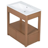 ZUN 30" Bathroom Vanity with Sink Top, Bathroom Cabinet with Open Storage Shelf and Two Drawers, Brown 51882165