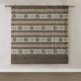 5 Piece Stripe Herringbone Comforter Set with Throw Pillows Brown Full/Queen B035P266667