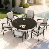 VRSHWO"Outdoor Round Patio Dining Table 4-6, All Weather Metal Dining Table with Umbrella Hole W213P332251