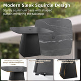 Modern 44" Rounded Square Outdoor Pedestal Dining Table, Black Sintered Stone Top, Flared Pyramid W1886P310020