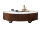 Round Wood Coffee Table with Faux Marble Tabletop W3136P304987