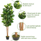 6FT Solid Wood 156 Leaves Truncated Piano Leaf Banyan Simulation Tree Green 38937564