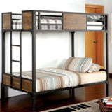 Black Finish Twin Over Twin Industrial Style Bunk Bed Metal Structure With Wooden Panel Attached B2741P353068
