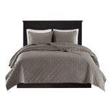 3 Piece Velvet Quilt Set Taupe King/Cal King B03597474