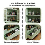 Minimalism Buffet Cabinet with Double Glass Doors and Drawer, Modern Wooden Storage Sideboard W2557P262926