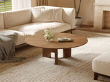 31.5 Inches Round Rustic Ash Wood Veneer Coffee Table for Small Living Room W3136P354198