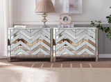 Storage Cabinet with Mirror Trim and M Shape Design Spliced Combination For Living Dining W1445103594