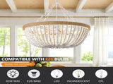 21.65" Farmhouse Chandelier, Matte White & Natural Wood Finish, 5xE26 Socket Max 60W, Bulbs Not W6558P574498