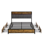 ZUN Queen Size Bed Frame, Storage Headboard with Charging Station and 4 Storage Drawers,LED Lights , W2297P218132