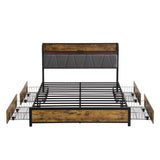 ZUN Queen Size Bed Frame, Storage Headboard with Charging Station and 4 Storage Drawers,LED Lights , W2297P218132