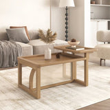 Modern 2 Piece Nesting Rattan Wood MDF Coffee Table Set in Natural N735P176285D