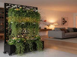 70.87" H 46.06" W Leaf Pattern Privacy Screen with Planter Box, Black Metal Freestanding W5251P462488