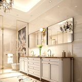 40x30inch Brushed Silver Rounded Corner Rectangle Mirror For Wall Metal Frame Wall Mounted W2091126976