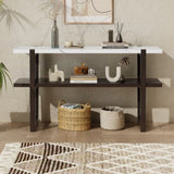 TREXM Retro Elegant Console Table with Marble-Effect Top and Versatile Storage Solutions for N715P196906B