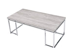 ZUN Natural Oak and Chrome Coffee Table with Metal Sled Base B062P189174