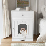 Wooden Pet House Cat Litter Box Enclosure with Drawer, Side Table, Indoor Pet Crate, Cat Home 05708744